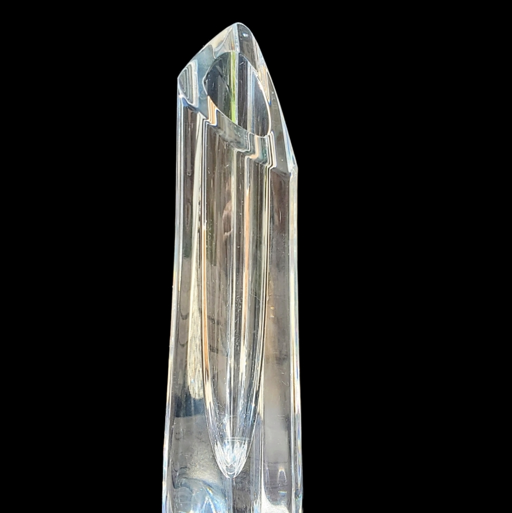 BACCARAT CRYSTAL DOUBLE SIGNED TRIANGLE ROSE BUD VASE 13" FRANCE